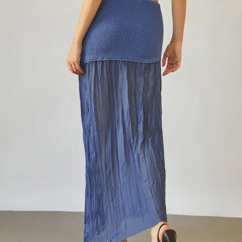 Matching 2 piece top & skirt set- blue drop waist midi skirt & stretchy knit top - Picture 7 of 13